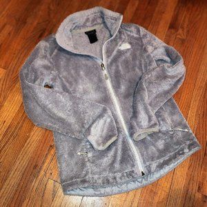 The North Face light gray fitted teddy sherpa zip up jacket / sweatshirt size xs